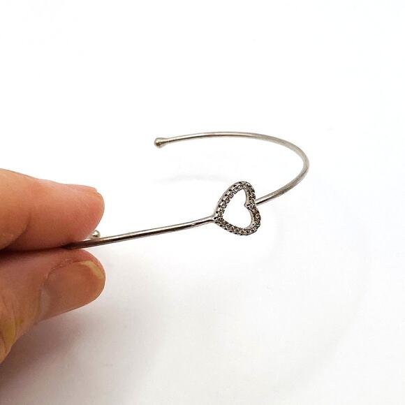 Dainty 925 Cubic Zirconia Heart Cuff Bangle Bracelet - Picture 5 of 8